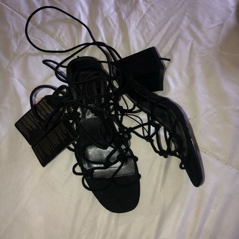 Black strap lace up  sandals